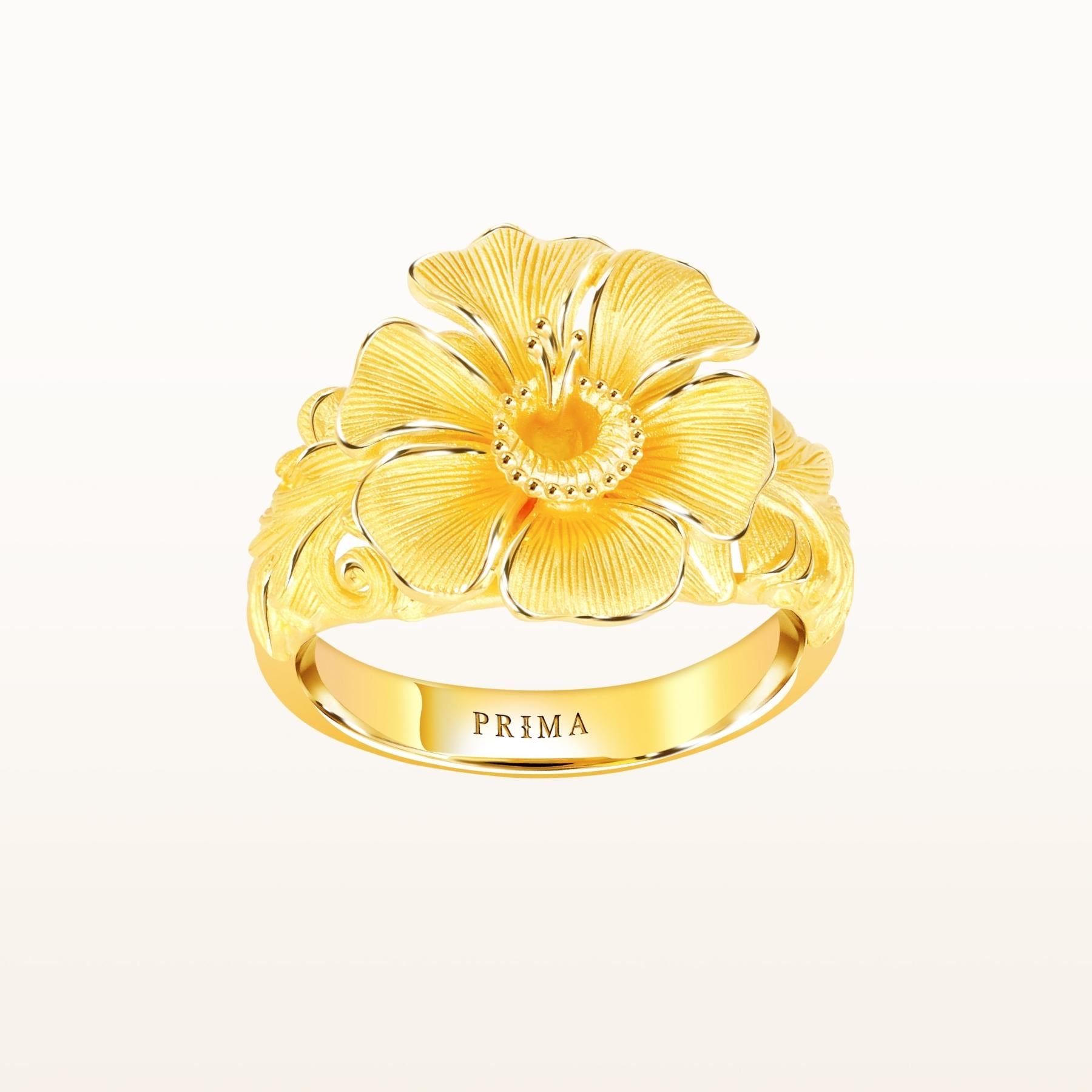 24K Pure Gold Ring: Grandiflora Flower Design