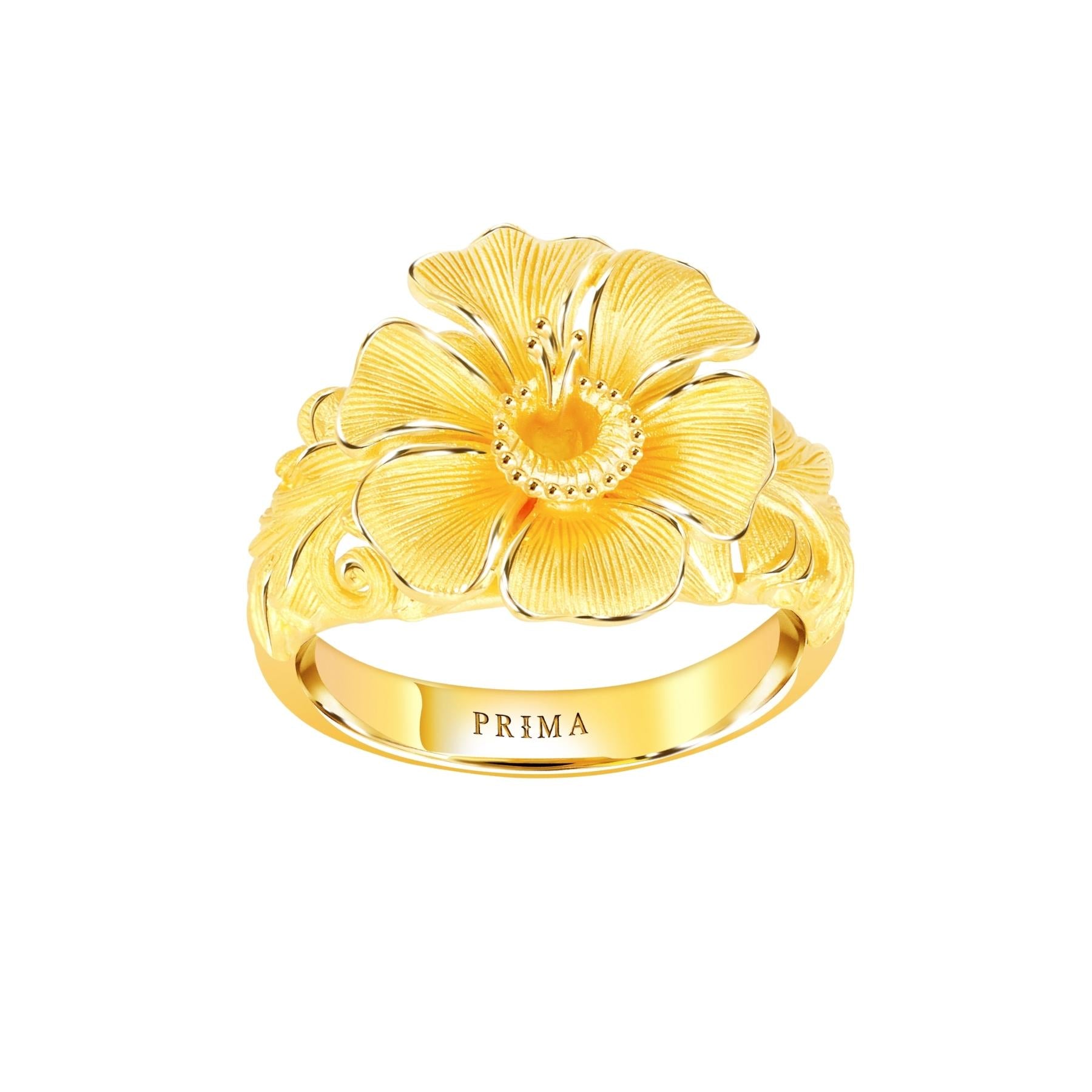 24K Pure Gold Ring: Grandiflora Flower Design