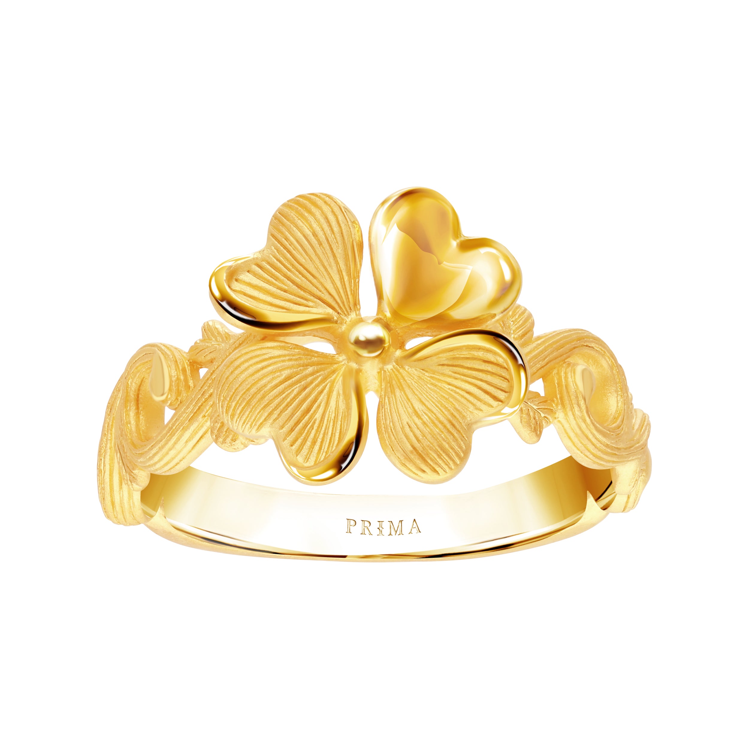 24K Pure Gold Ring: Single Lucky Leaf Design