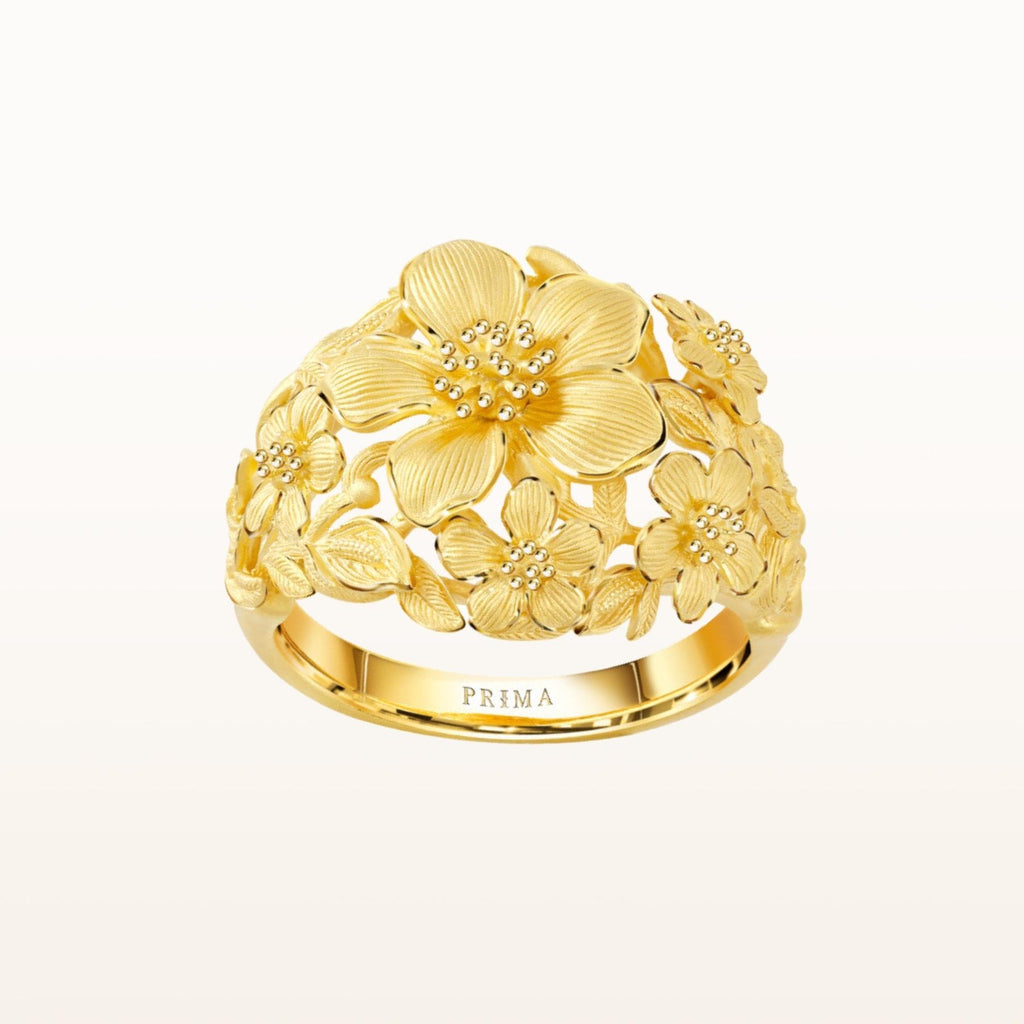 24K Pure Gold Ring: Cherry Blossom Design